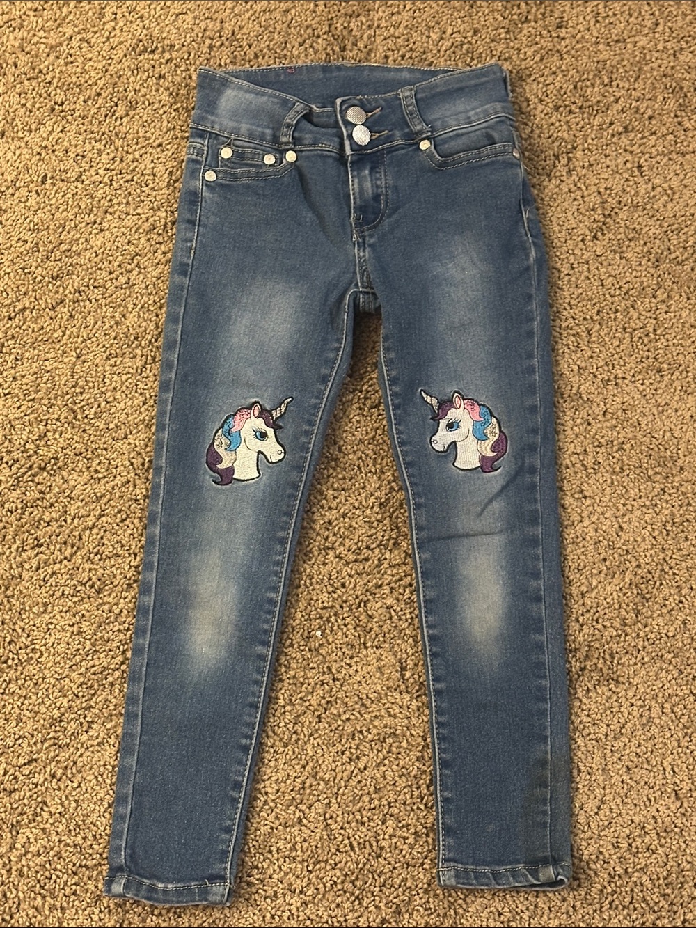 Girls' Blue Unicorn Patch Skinny Jeans